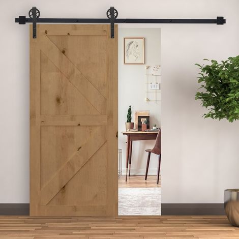 Kit de rail pour porte coulissante 200 cm en acier noir, charge 90 kg, pour porte bois, gain de place, montage mural béton ou bois, accessoires complets – CHICFURN (1/5)