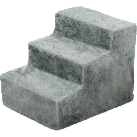 CHICFURN Escalera para perro de 3 peldaños 46x35x35 cm gris claro en tablero de partículas (1/5)