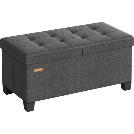 SONGMICS Cassapanca con Gambe, Pouf Contenitore Pieghevole con Coperchio Ribaltabile, Piedi Letto, Soggiorno Camera da Letto Ingresso, Tessuto Effetto Lino, 76 cm, Grigio Ardesia LSF049GN01 (1/5)