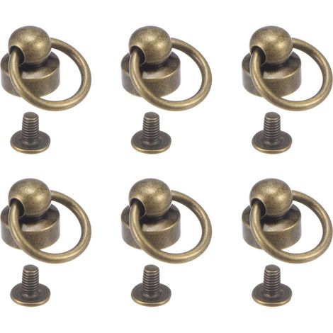 6Pcs Rivets à Tête Ronde en Laiton avec Anneau de Traction 9mm, Attaches en Métal avec Vis pour la Maroquinerie DIY, Sac à Main, Étui de Téléphone, Bronze (1/5)