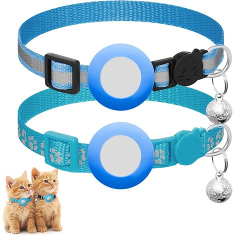 2 Pièces Collier Chat, Collier Réfléchissant, pour Chat avec Cloche et Support, Colliers Chaton Anti Etranglement Tracker, Mignon Colliers Traceur Chaton pour Garçon Fille (Bleu) (1/5)