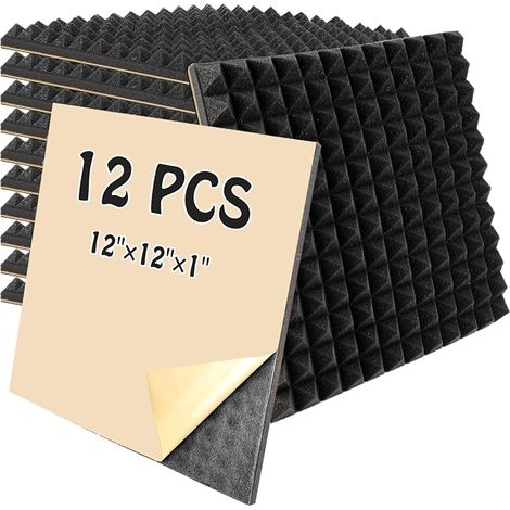 12 Pack Acoustic Foam Pyramid Foam Sticky Pads for Recording Studios Games Office Sound Insulation 30 x 30 x 2.5 cm (1/3)