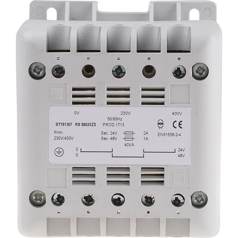 Transformateur pour panneau de commande, Vin 400V c.a., Vout 24V c.a., 40VA ( Prix pour 1 ) (1/3)