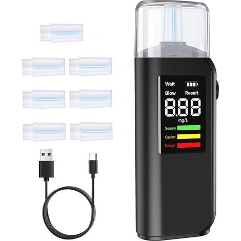 Breathalysers, Professional Breathalyser Alcohol Tester with LED Display & Type-C Rechargeable, Accurate, Portable, Breathalyzer Includes 8 Mouthpieces for Family, Car and Personal Use(1142) (1/5)