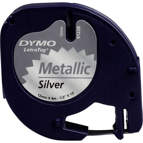 Cassetta nastro DYMO 91228 Colore Nastro: Argento (Metallizzato) Colore carattere: Nero 12 mm 4 m (1/2)