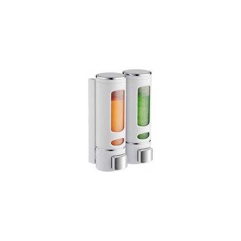 Csparkv – Dispensador de jabón mural de 400 ml x 2 – Plástico ABS transparente – Montaje en pared – Para gel de ducha, champú y desinfectante (1/5)