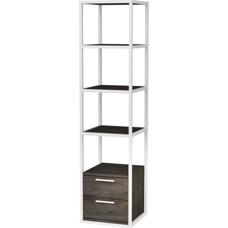 Estantería de 4 niveles con 2 cajones, 39x39x160 cm, estructura en blanco - Cajones Gris Oscuro (1/2)