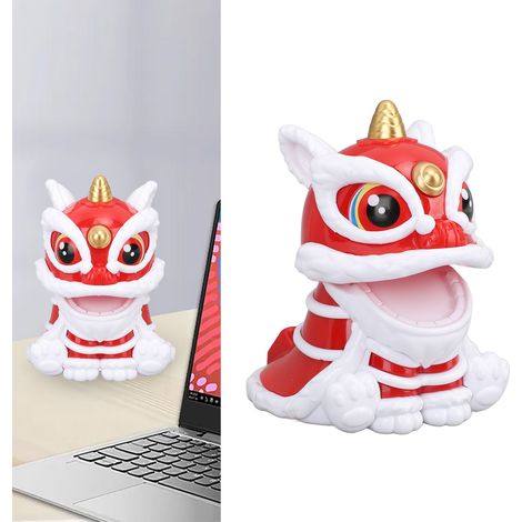 Luce notturna automatica con mascotte di leone portafortuna, alimentata a energia solare, ideale per decorare l'auto o come regalo - Modello di leone tradizionale in resistente materiale ABS con adesi (1/4)