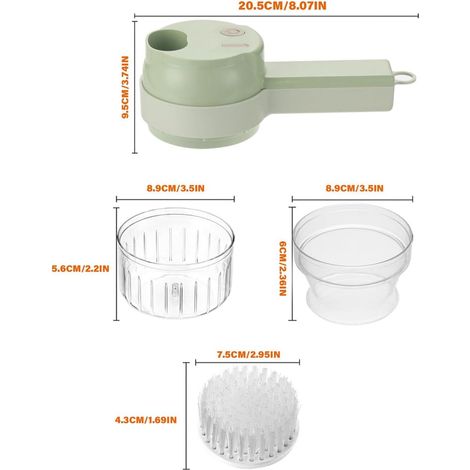 Ensemble de 4 en 1 comprenant un coupe-légumes électrique portable, un mini hachoir à ail électrique multifonctionnel, un robot culinaire portable avec brosse, adapté à l'ail, au piment, à l'oignon, a (1/4)