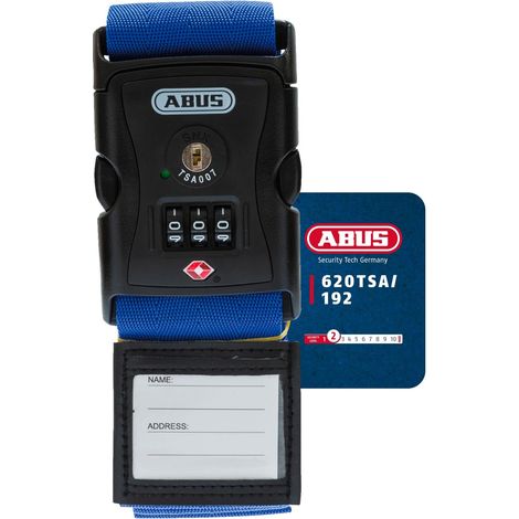 ABUS Sangle à valise avec serrure TSA 620TSA/192 - Sangle à valise avec code numérique à 4 chiffres - Badge inclus - rouge (1/5)