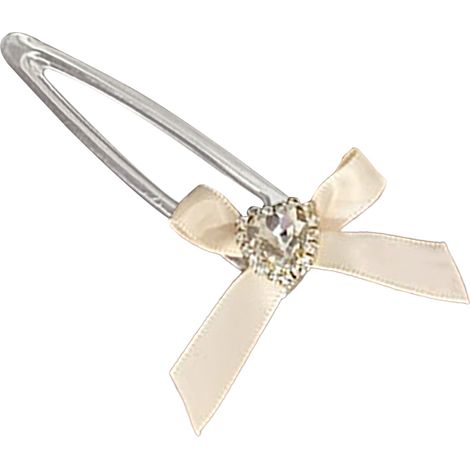 Pince à cheveux nœud, ornement en strass, accessoire pour frange latérale, ornement de cheveux, pince à cheveux, style fille, blanc cassé. (1/5)