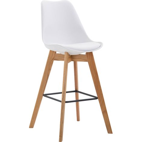 Taburete de bar x1 estilo escandinavo con asiento de piel sintética y plástico blanco y estructura de madera natural 100006014 (1/5)