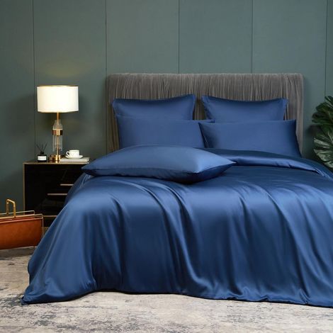 Bettwäsche-Set 135x200cm Dunkelblau Bambus-Polyester Kühlend Atmungsaktiv OEKO-TEX
