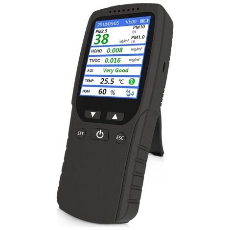 Moniteur de qualité de l'air, détecteur de formaldéhyde à bouche ondulée, pollueur, capteur, détecteur Formaldéhyde HCHO / TVOC gaz COV, détection de poussières de particules pm2,5 microns Ebooks (1/4)