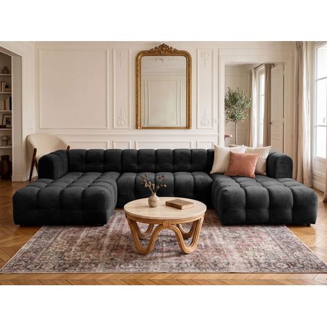 Wohnlandschaft Sofa U-Form SOLVIE in Stoff Tiffani Schwarz (1/4)