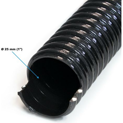 Tuyau d'aspiration 5 m diamètre 25 mm (1") spirale renforcement annelé l'eau noir