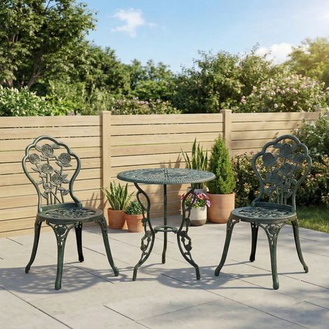 Ensemble bistro, ensemble de jardin pour 2 personnes, mobilier de balcon, aluminium moulé, vert antique (1/5)