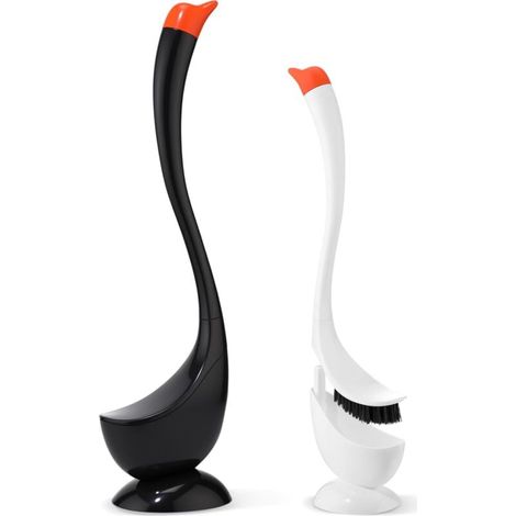 Set di 2 divertenti scopini per WC a forma di cigno con supporto, ciotola e manico lungo, scopino per WC ventilato a forma di cigno e supporto, accessori decorativi in plastica per il bagno, decorazio (1/4)
