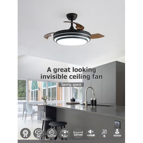 Ventilador de techo en negro mate con luz Silencioso (45 dB) 6 velocidades Iluminación LED tricolor Diámetro: 107 cm (1/5)