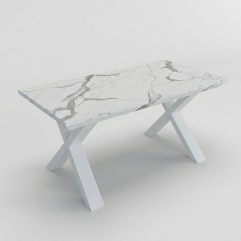 Tavolo pranzo allungabile 12 posti con gambe bianche 160/260x90 Asti - Effetto marmo bianco