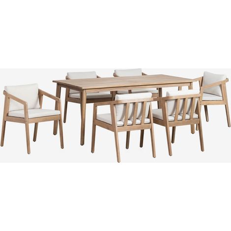 Set de mesa rectangular 180x90 cm y 6 sillas de comedor en madera de acacia Kaela SKLUM              (1/5)