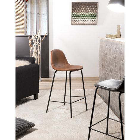 Macabane – Lot de 2 tabourets de bar John marron – Hauteur d'assise 65 cm – Structure en métal et assise en PU – Élégants pour coin repas ou bar (1/5)