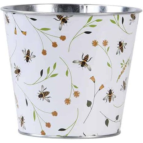 Cache pot blanc en zinc imprimé abeilles 16 cm