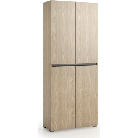 Dmora - Armadio multiuso grande Arro, Scarpiera con ripiani regolabili, Mobile porta scarpe a 4 ante, 100% Made in Italy, 80x37h195 cm, Olmo