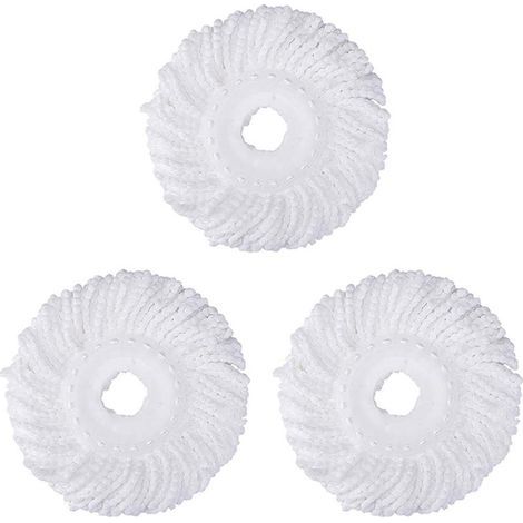 Juego de 3 cabezales de microfibra para fregona, cabezales redondos de repuesto con rotación de 360° para la limpieza de suelos (16 cm de diámetro), color blanco. (1/4)