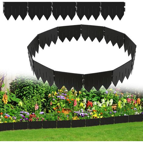Jiubiaz Rasenkante 100 Stk. Beeteinfassung Beetumrandung 20 Meter in Schwarz - Garten Border aus stabilem Kunststoff mit integriertem Dreikant-Fuß (20x15 cm) UV-beständig