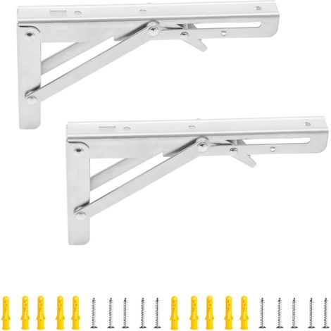 Lot de 2 Supports d'Étagère Pliables 30 cm - Équerres d'Angle Pliables - Support Mural Robuste - Pour Tables et Étagères - Blanc (1/5)