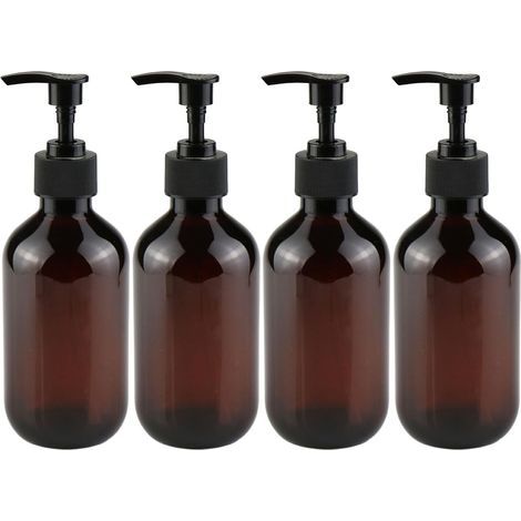 Set mit 4 wiederverwendbaren Pumpflaschen (je 300 ml Fassungsvermögen) für verschiedene Flüssigkeiten (braun) (1/5)