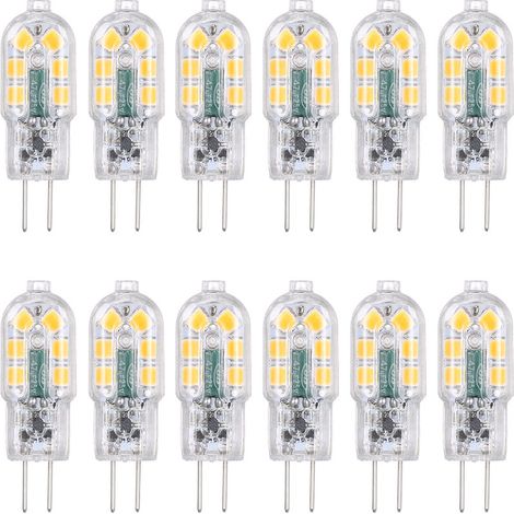 12er-Pack G4-LED-Lampen, AC/DC 12 V, 3 W, entspricht 30-W-Halogenlampe, Bi-Pin-Sockel, energiesparend, bruchsicher, 360°-Abstrahlwinkel, 160 lm, nicht dimmbar, kein Flimmern, 12er-Pack (Warmweiß 3000
