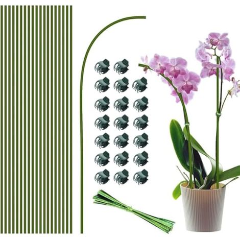 Tuteurs pour plantes, 20 pièces de 40 cm, batons de support pour plantes de jardin verts pliables à tige unique pour plantes d'intérieur et d'extérieur, plantes en pot, fleurs orchidée pivoine rose