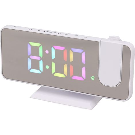 Réveil miroir numérique avec grand écran, projection de couleurs dégradées RGB, blanc, idéal pour la maison et la chambre. (1/5)