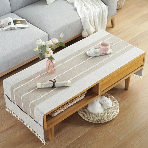 Nappe rectangulaire en coton et lin avec poche latérale, résistante aux taches, idéale pour le salon et la salle à manger. Convient également pour les tables basses et les tables basses.