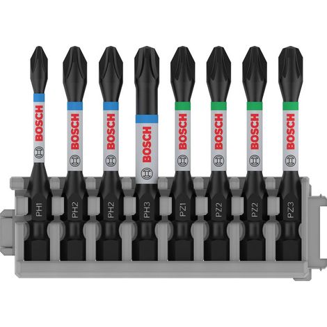 Bosch Professional 8 pz. di Bit di Avvitamento (Impact Control, PZ/PH Bits, Lunghezza 50mm, Universalhalter, Pick and Click, Accessorio Avvitatore a Impulsi)