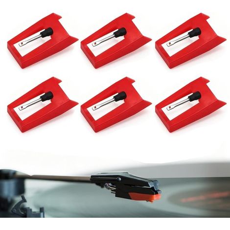 Aiguilles de remplacement pour tourne-disque 6 pièces – Pointes de lecture premium – Compatibles avec tourne-disques vinyles et phonographes – Rouge (1/5)