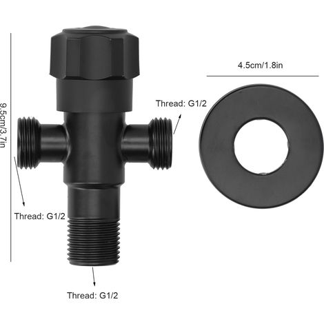 Robinet d'angle domestique G1/2, 1 entrée, 2 sorties, acier inoxydable 304 noir, pour salle de bain et cuisine (1/5)