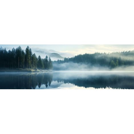 Tableau sur toile lac brumeaux 30x97 cm - Impression sur Toile Murale Décorative - Image imprimée en HD sur Toile - Toile sur Châssis en Bois FSC - Fabriqué en France (1/4)