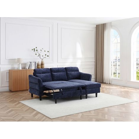 Divano letto angolare reversibile in tessuto testurizzato blu notte - VANERSI (1/4)