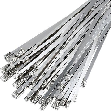 100Pcs Stainless Steel Cable Ties, 300mm×4.6mm Stainless Steel Cable Ties, Stainless Steel Cable Ties for Exhaust Wrap, Bundled Cables, Maintain Fences and Awnings (1/3)