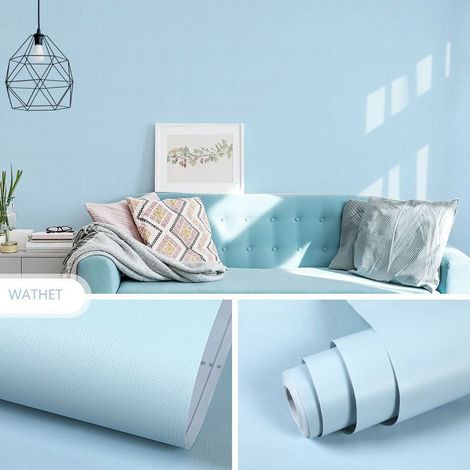 Memkey – Papier peint autocollant bleu clair 45cm x 10m – PVC vinyle imperméable – Amovible et facile à nettoyer – Pour meubles et murs - 45CM10M