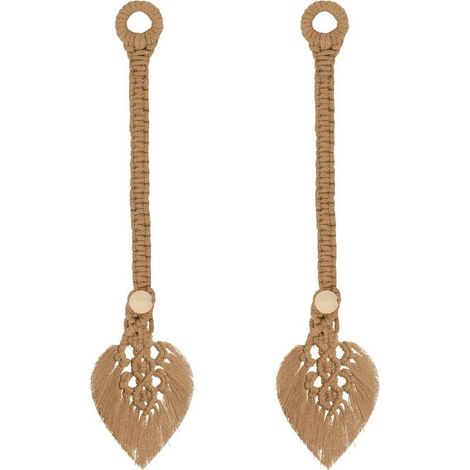 Ensemble de deux embrasses de rideaux style bohème - embrasse de rideau à pompons en coton (marron) (1/5)