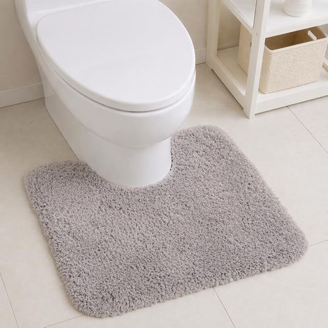 Tapis de toilette 50 x 40 cm en forme de U Gris clair, tapis de socle en microfibre avec poils moelleux et dos en TPR, tapis de salle de bain lavable en machine pour zone de toilette, salle de (1/5)