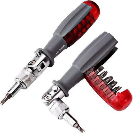 Tournevis à cliquet 10 en 1 avec embouts magnétiques, mini tournevis portable rouge pour maison et voiture, 1 pièce (1/4)