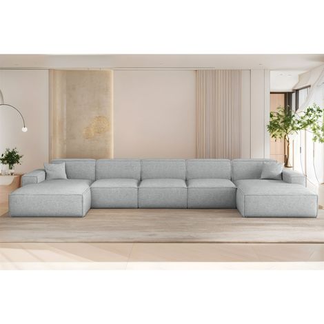 Wohnlandschaft Sofa U-Form CELES PREMIUM XL in Stoff Artico Hellgrau (1/3)
