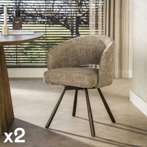 Chaise pivotante tissu doux sable pieds bronze (x2) CREEK (1/5)
