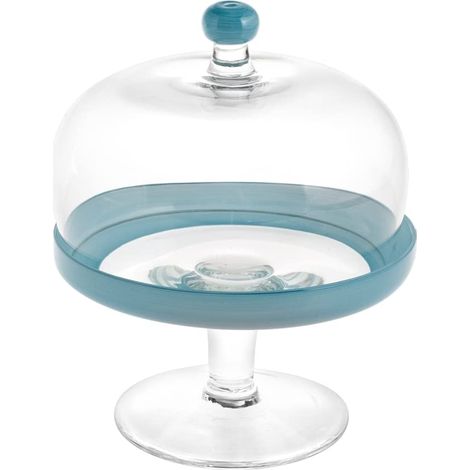 Assiette sur Pied avec Cloche, Verre, Transparent/Blanc, 40 cm/Diamètre 14 cm