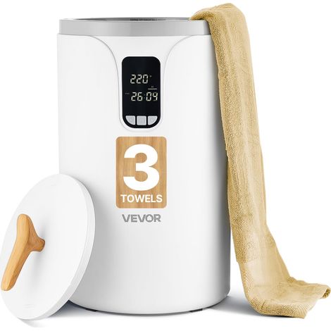 Chauffe Serviettes 20 L, Seau Sèche-serviettes pour Salle de Bain Spa, avec Écran LED, Réglage de la Température, Minuterie et Verrou de Sécurité, pour Couvertures Peignoirs, Maison, Blanc (1/5)